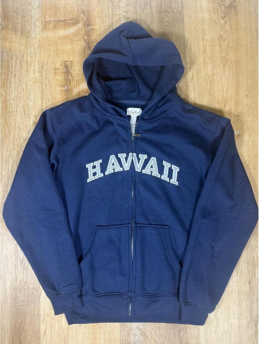 Y2K Navy Blue Hawaii Zip-Up Hoodie – XL (Could fit L)